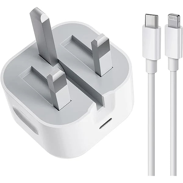 Apple 20W Fast Charger with 1 Year Warranty (Serial No Match) + USB-C to C/Lightning Cable