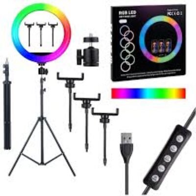 MJ36 RGB LED Soft Ring Light 36cm / 14″ — 15-16 Color Modes, 10 Brightness Levels, USB Powered, Phone Clip